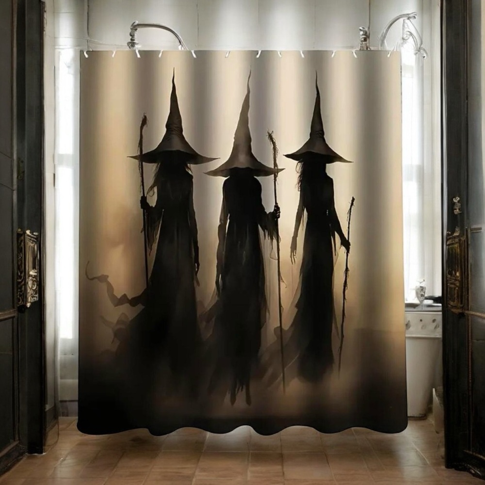 Gothic Halloween 3 Witches Shower Curtain Set with 12‎ Hooks Machine Washable